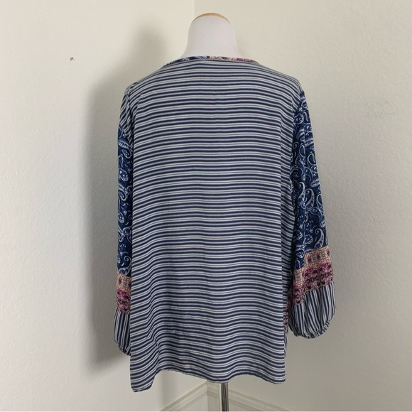 Grand & Greene Peasant Top Boho Mixed Print Size 1X - Picture 6 of 16